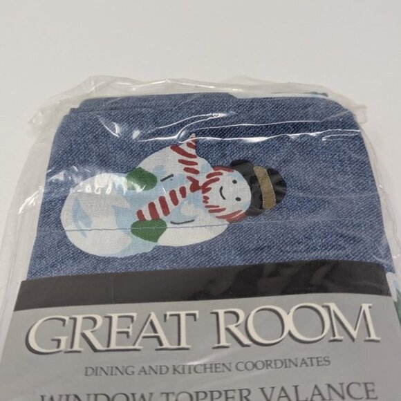 NEW VTG Excell Home Fashions Great Room Window Topper Valance Denim Snowmen Tree - Picture 6 of 6